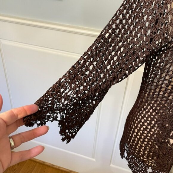 Vintage Y2k Fairy Cottagecore Crochet Knit Brown Open Cardigan OS - Picture 4 of 11